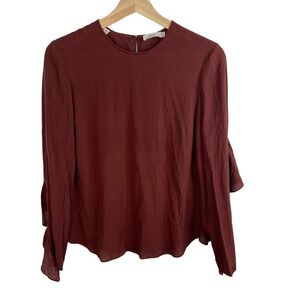 A.L.C ALC shirt blouse popover women sz 2 100% Silk cropped open back long sleev